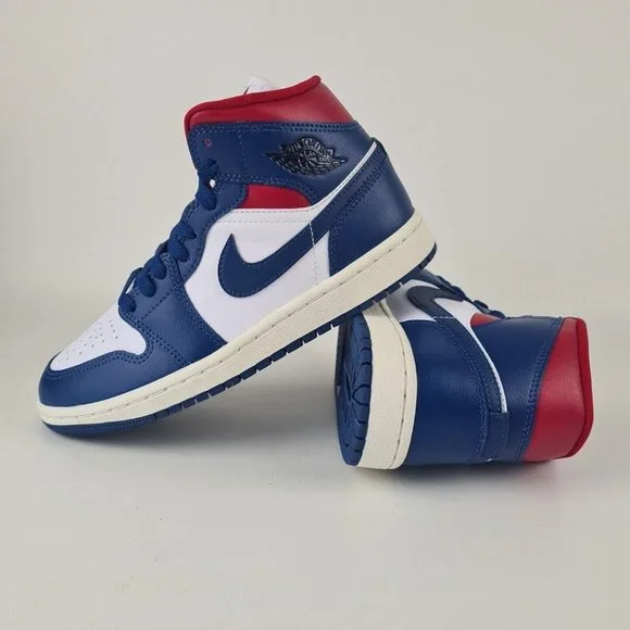 Nike Air Jordan 1 Mid Blue Red Women's Basketball Sneakers - Picture 10 of 12